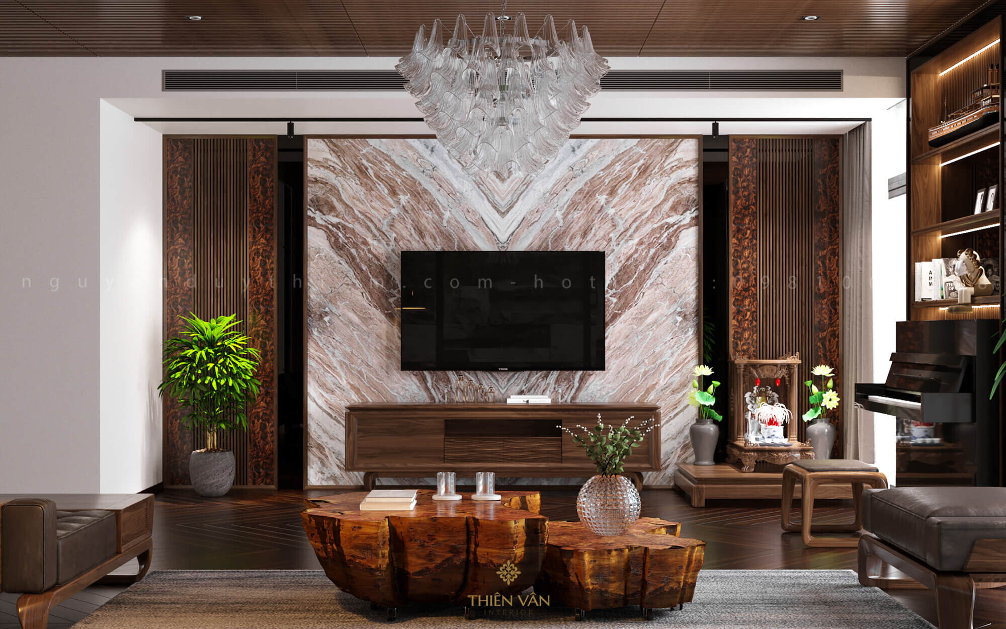 Thi công nội thất phòng khách biệt thự Láng Hạ