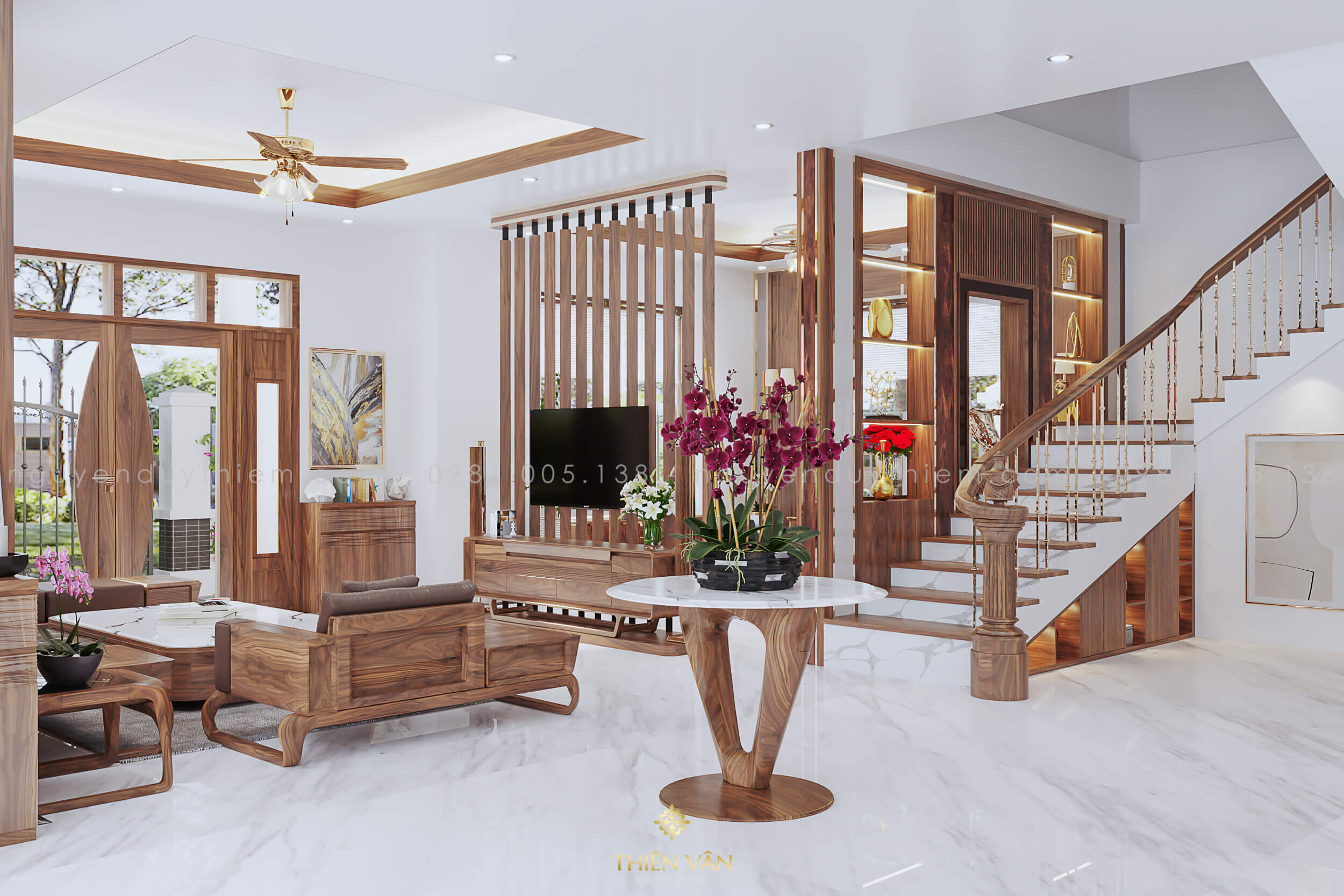 Thi công nội thất phòng khách biệt thự Nam Định